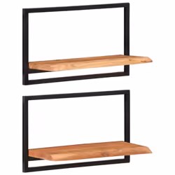 vidaXL Wall Shelf Set Picture Ledges Display Unit Solid Acacia Wood and Steel - 60 Â¡Ã 25 Â¡Ã 35 cm - Additional view 8