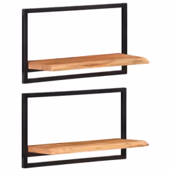 vidaXL Wall Shelf Set Picture Ledges Display Unit Solid Acacia Wood and Steel - 60 Â¡Ã 25 Â¡Ã 35 cm - Additional view 9