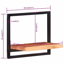 vidaXL Wall Shelf Set Picture Ledges Display Unit Solid Acacia Wood and Steel - 40 Â¡Ã 24 Â¡Ã 35 cm - Additional view 6