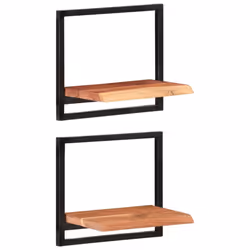 vidaXL Wall Shelf Set Picture Ledges Display Unit Solid Acacia Wood and Steel - 40 Â¡Ã 24 Â¡Ã 35 cm - Additional view 7