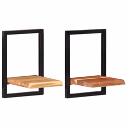 vidaXL Wall Shelf Set Picture Ledges Display Unit Solid Acacia Wood and Steel - 25 Â¡Ã 25 Â¡Ã 35 cm - Additional view 8