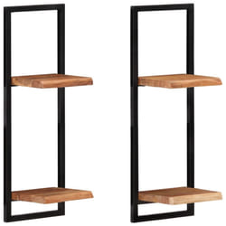 vidaXL Wall Shelf Set Picture Ledges Display Unit Solid Acacia Wood and Steel - 25 Â¡Ã 25 Â¡Ã75 cm