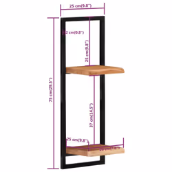 vidaXL Wall Shelf Set Picture Ledges Display Unit Solid Acacia Wood and Steel - 25 Â¡Ã 25 Â¡Ã75 cm - Additional view 7