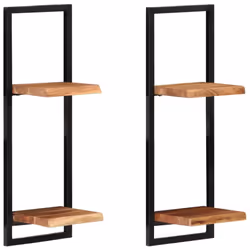 vidaXL Wall Shelf Set Picture Ledges Display Unit Solid Acacia Wood and Steel - 25 Â¡Ã 25 Â¡Ã75 cm - Additional view 8
