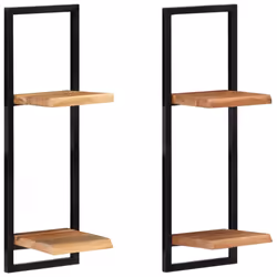 vidaXL Wall Shelf Set Picture Ledges Display Unit Solid Acacia Wood and Steel - 25 Â¡Ã 25 Â¡Ã75 cm - Additional view 9