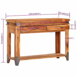 vidaXL Solid Wood Acacia Console Table Wooden Side Sofa Hallway Entryway Table - Additional view 7