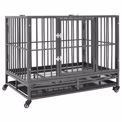 vidaXL Dog Cage with Wheels Steel Dog Puppy Supply Enclosure Crate Kennel