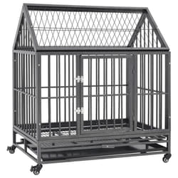 vidaXL Dog Cage with Wheels and Roof Steel Puppy Supply Enclosure Crate Kennel
