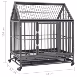 vidaXL Dog Cage with Wheels and Roof Steel Puppy Supply Enclosure Crate Kennel