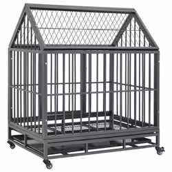 vidaXL Dog Cage with Wheels and Roof Steel Puppy Supply Enclosure Crate Kennel - Additional view 4