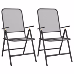 vidaXL 2/4x Folding Garden Chairs Expanded Metal Mesh Anthracite Patio Seat - 2