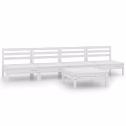 vidaXL Solid Pinewood Garden Lounge Set 5 Piece White Outdoor Seating Sofa