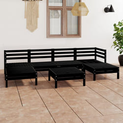 vidaXL Garden Lounge Set Outdoor Lounge Set 7 Piece Black Solid Wood Pine