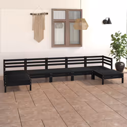vidaXL Garden Lounge Set Outdoor Lounge Set 7 Piece Black Solid Wood Pine