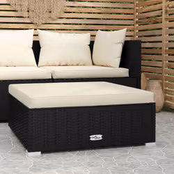 vidaXL Patio Footrest with Cushion Black 27.6""x27.6""x11.8"" Poly Rat
