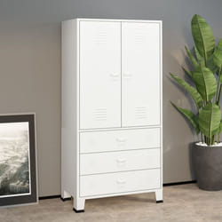 vidaXL Industrial Wardrobe White Metal Hanger Storage Cabinet Clothes Closet