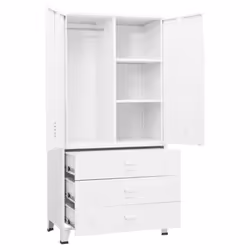 vidaXL Industrial Wardrobe White Metal Hanger Storage Cabinet Clothes Closet