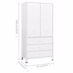 vidaXL Industrial Wardrobe White Metal Hanger Storage Cabinet Clothes Closet - Additional view 5