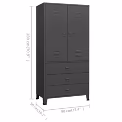 vidaXL Industrial Wardrobe Anthracite Metal Storage Cabinet Clothes Closet - Additional view 9