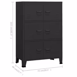 vidaXL Industrial Storage Chest Black 75x40x115 cm Metal Sideboard Cabinet