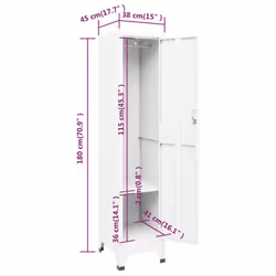 vidaXL Locker Cabinet White 45 cm Steel Storage Home Office Cabinet Furniture - Additional view 2