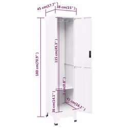 vidaXL Locker Cabinet White 45 cm Steel Storage Home Office Cabinet Furniture - Additional view 3