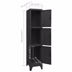 vidaXL Locker Cabinet Black 45 cm Steel Storage Home Office Cabinet Furniture