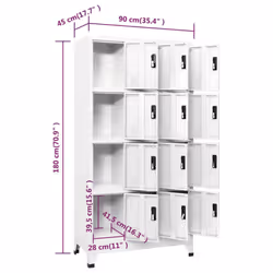vidaXL Locker Cabinet White Steel Office Indoor Storage Filing Cabinet Locker
