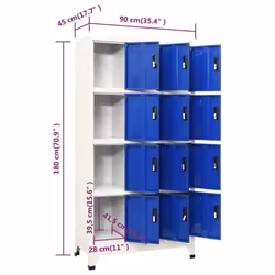 vidaXL Locker Cabinet Grey and Blue Steel Office Storage Filing Cabinet Locker