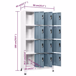 vidaXL Locker Cabinet Steel Office Storage Locker Cabinet Multi Colours/Models - light grey and dark grey, 90 x 45 x 180 cm - Additional view 8