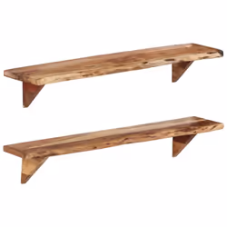 vidaXL 2x Solid Wood Acacia Wall Shelves Wooden Home Plank Shelf Furniture