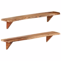 vidaXL 2x Solid Wood Acacia Wall Shelves Wooden Home Plank Shelf Furniture - Additional view 10