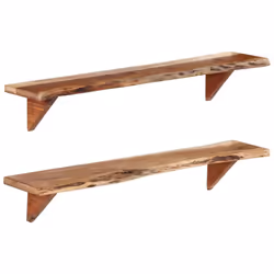 vidaXL 2x Solid Wood Acacia Wall Shelves Wooden Home Plank Shelf Furniture - Additional view 7