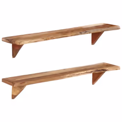 vidaXL 2x Solid Wood Acacia Wall Shelves Wooden Home Plank Shelf Furniture - Additional view 8