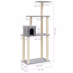 vidaXL Cat Tree with Sisal Scratching Posts Light Grey 147 cm Cat Play Tower - Additional view 10