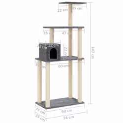 vidaXL Cat Tree with Sisal Scratching Posts Dark Grey 147 cm Cat Play Tower - Additional view 10