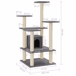 vidaXL Cat Tree with Sisal Scratching Posts 110cm Cat Play Tower Multi Colours - dark grey - Additional view 10