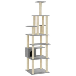 vidaXL Cat Tree with Sisal Scratching Posts 183cm Cat Play Tower Multi Colours - light grey