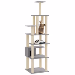 vidaXL Cat Tree with Sisal Scratching Posts 183cm Cat Play Tower Multi Colours - light grey - Additional view 10