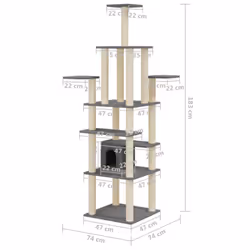 vidaXL Cat Tree with Sisal Scratching Posts 183cm Cat Play Tower Multi Colours - dark grey - Additional view 10
