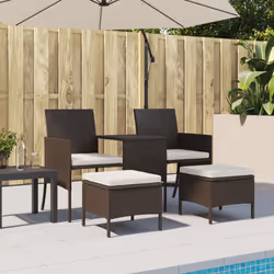 vidaXL Garden Sofa 2-Seater with Table and Stools Patio Sofa Grey Poly Rattan - brown - Additional view 2