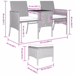 vidaXL Garden Sofa 2-Seater with Table and Stools Patio Sofa Grey Poly Rattan - brown - Additional view 3