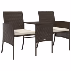 vidaXL Garden Sofa 2-Seater with Table and Stools Patio Sofa Grey Poly Rattan - brown - Additional view 4