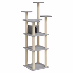 vidaXL Cat Tree with Sisal Scratching Posts 171cm Cat Play Tower Multi Colours - light grey
