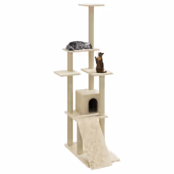 vidaXL Cat Tree with Sisal Scratching Posts 155 cm Cat Playhouse Multi Colours - cream