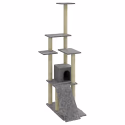 vidaXL Cat Tree with Sisal Scratching Posts 155 cm Cat Playhouse Multi Colours - light grey