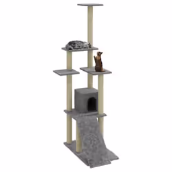 vidaXL Cat Tree with Sisal Scratching Posts 155 cm Cat Playhouse Multi Colours - light grey