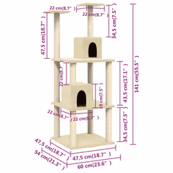 vidaXL Cat Tree with Sisal Scratching Posts Cream Cat Tower Activity Center - Additional view 7