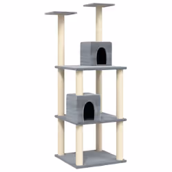 vidaXL Cat Tree with Sisal Scratching Posts Light Grey Pet Cat Tower Climber