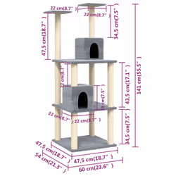 vidaXL Cat Tree with Sisal Scratching Posts Light Grey Pet Cat Tower Climber